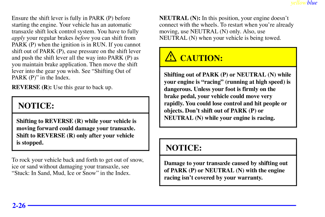 Buick 2000 manual Yellow blue 