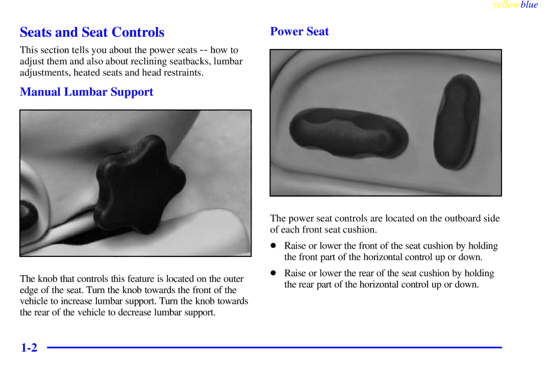 Buick 2000 manual Seats and Seat Controls, Manual Lumbar Support, Power Seat 