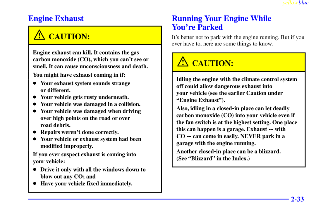 Buick 2000 manual Engine Exhaust, Running Your Engine While Youre Parked 