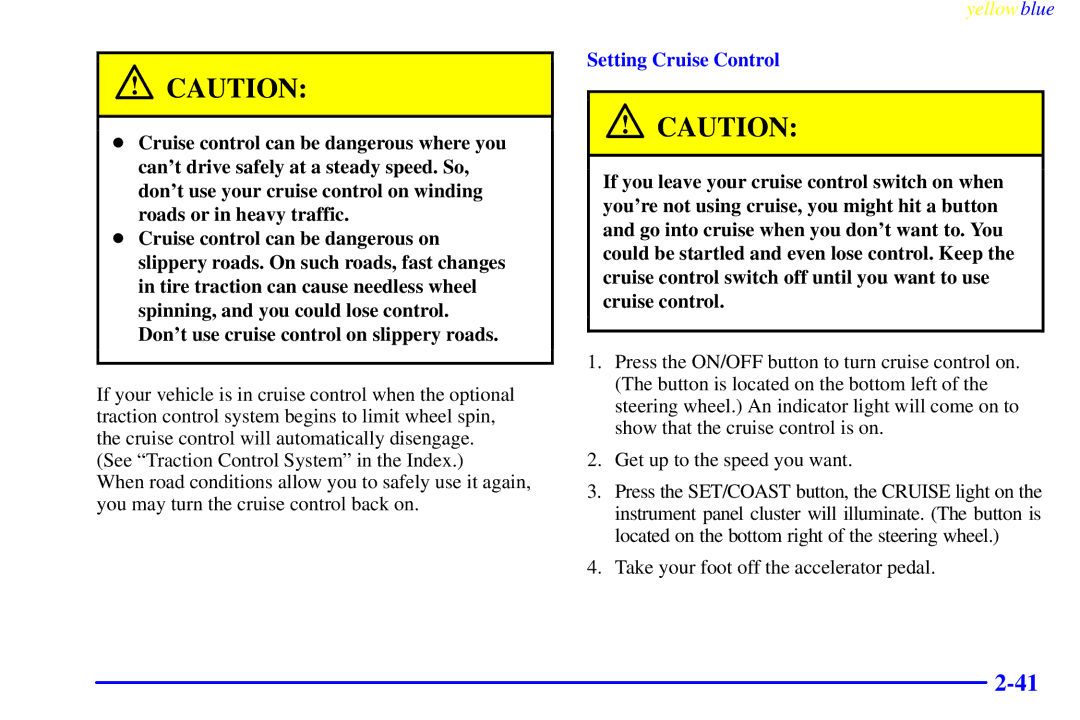 Buick 2000 manual Setting Cruise Control 