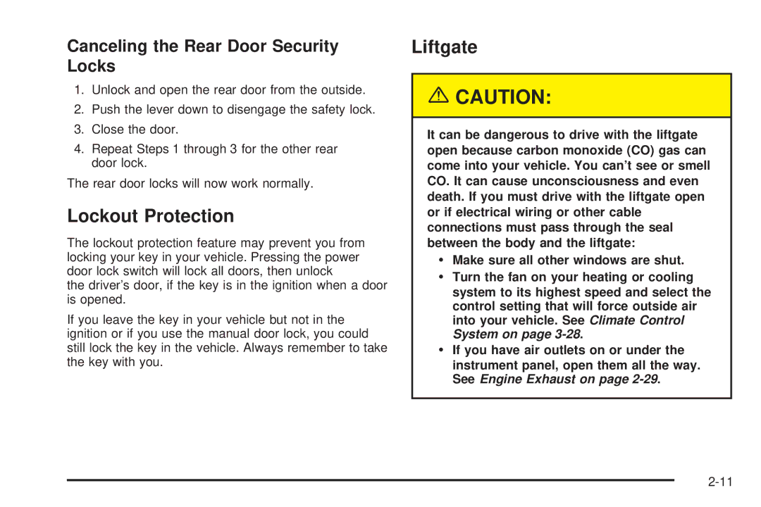 Buick 2005 manual Lockout Protection, Liftgate, Canceling the Rear Door Security Locks 