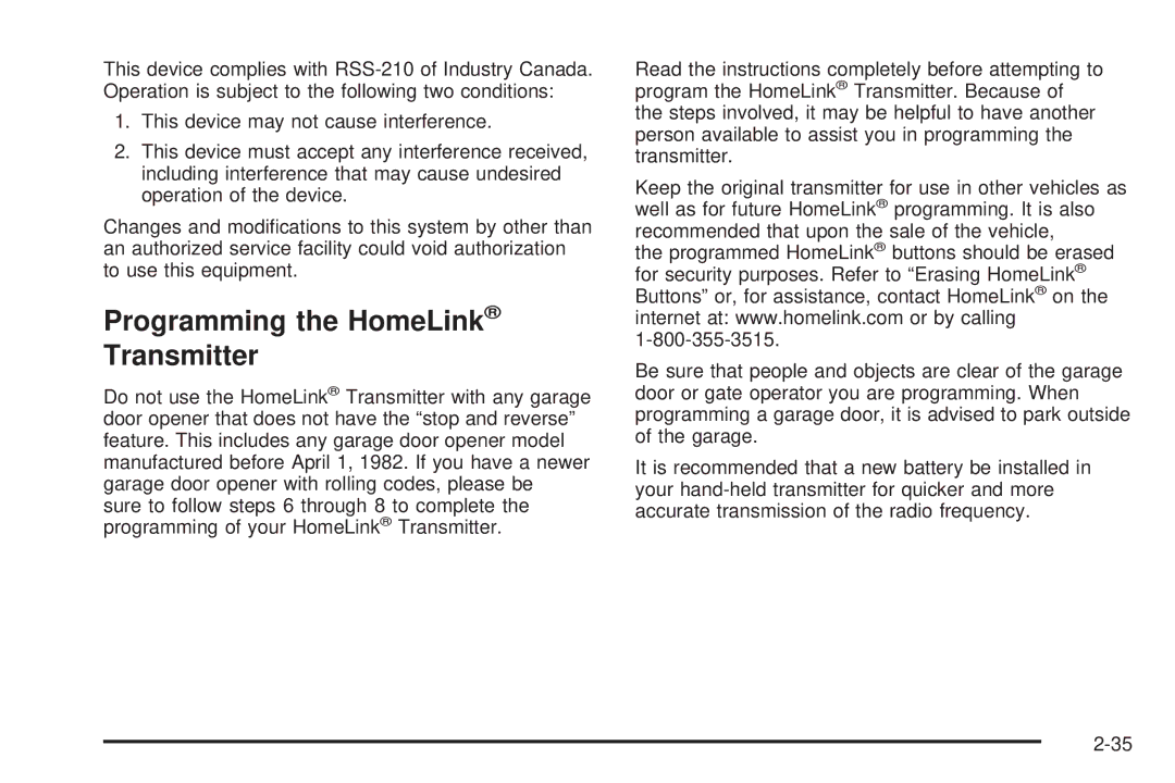 Buick 2005 manual Programming the HomeLink Transmitter 