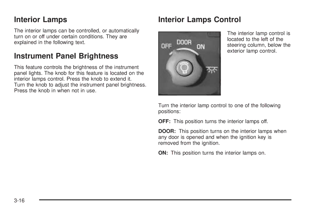 Buick 2005 manual Instrument Panel Brightness, Interior Lamps Control 