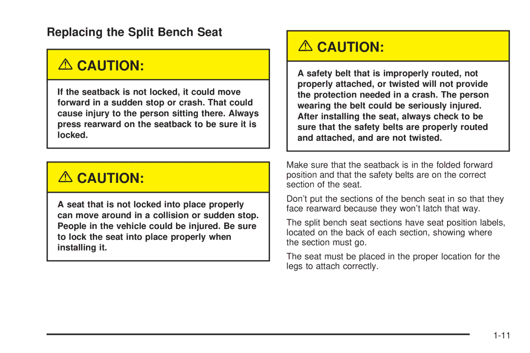 Buick 2005 manual Replacing the Split Bench Seat 