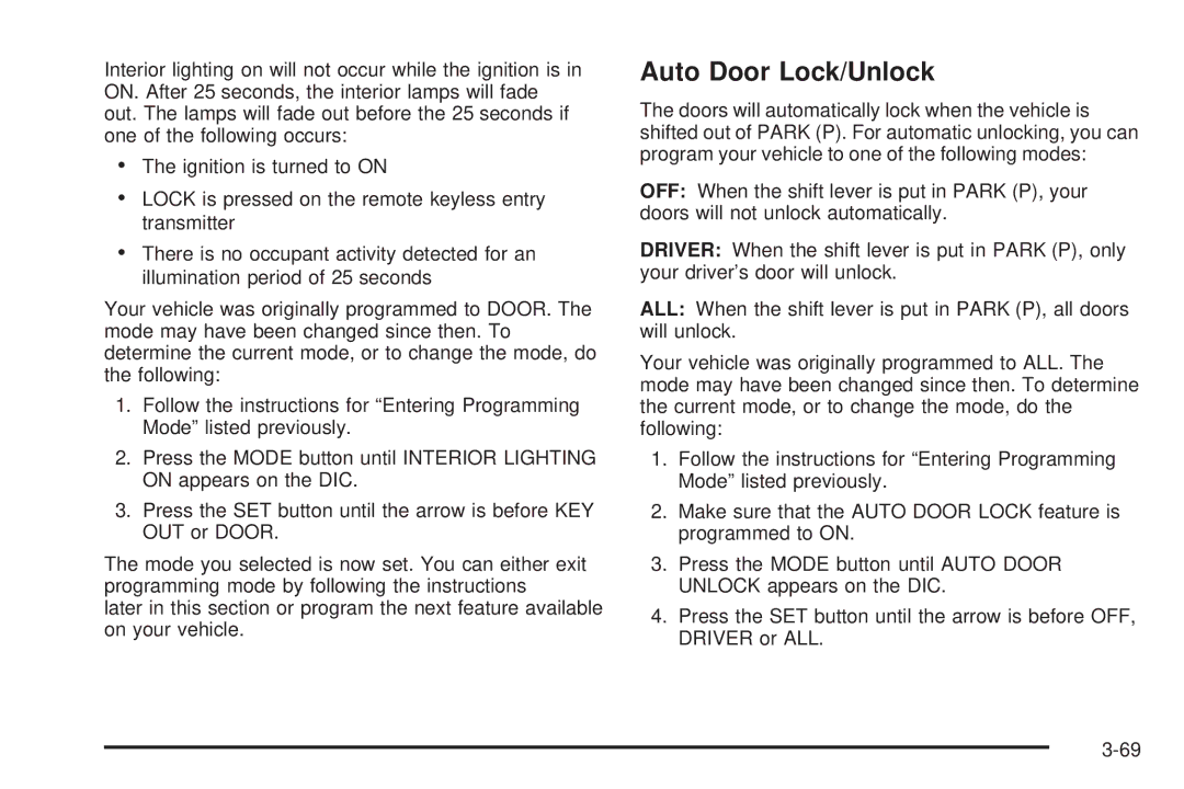 Buick 2005 manual Auto Door Lock/Unlock 