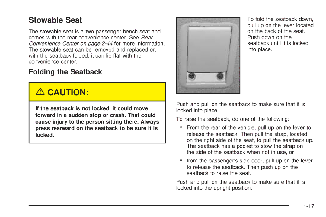 Buick 2005 manual Stowable Seat, Folding the Seatback 