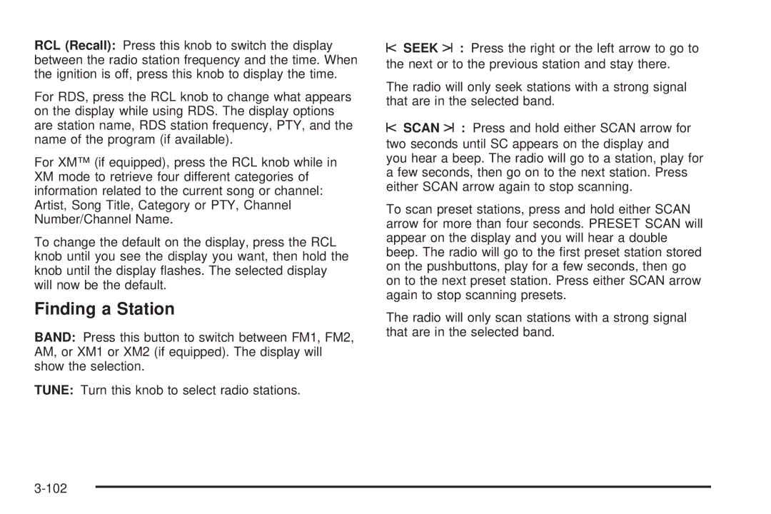 Buick 2005 manual Finding a Station 