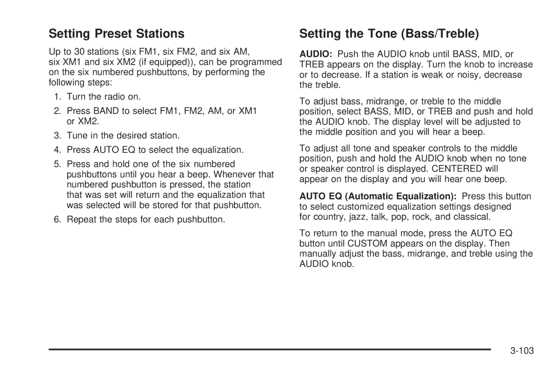 Buick 2005 manual Setting Preset Stations 