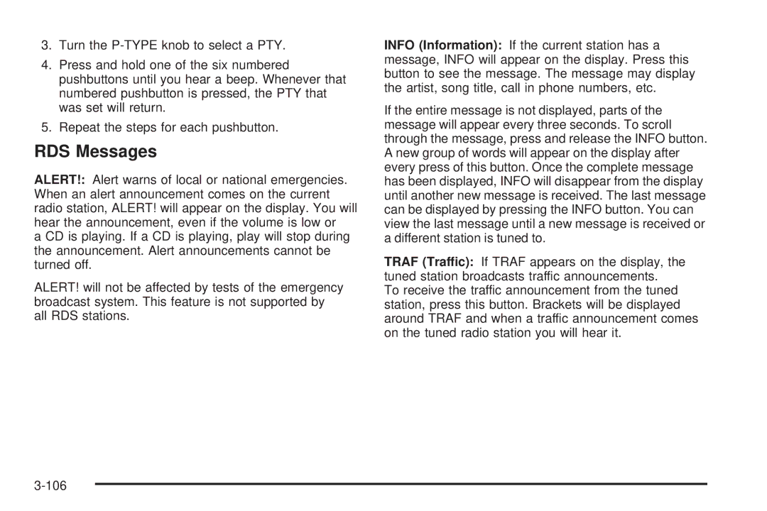 Buick 2005 manual RDS Messages 