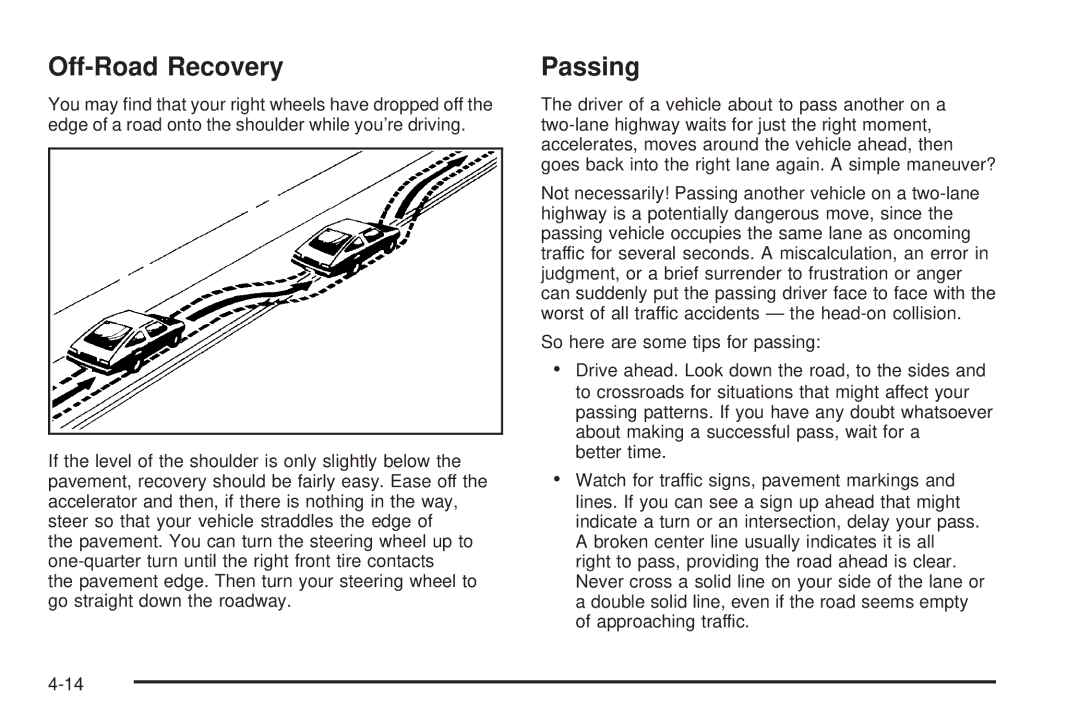 Buick 2005 manual Off-Road Recovery, Passing 