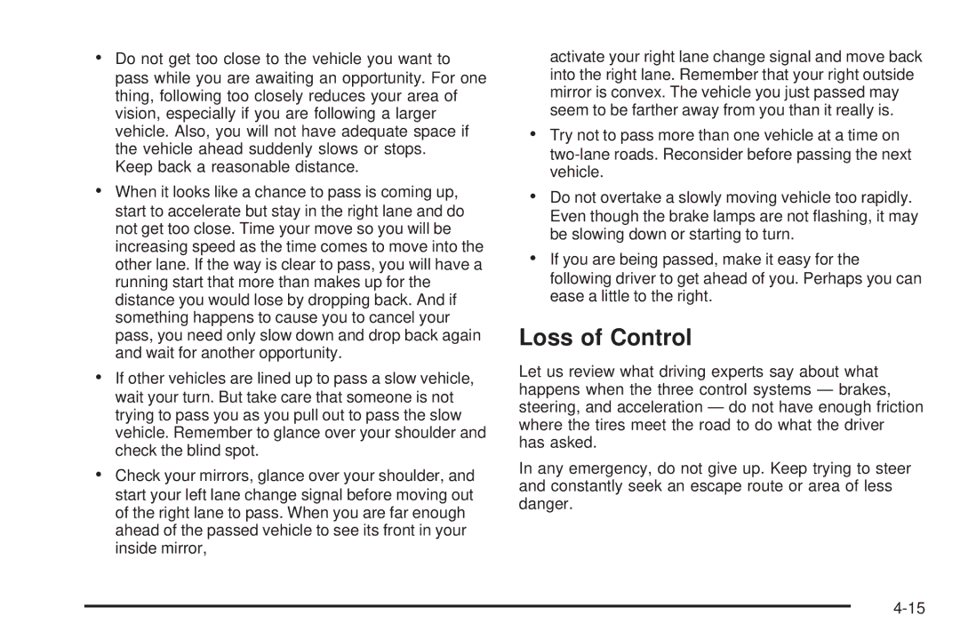 Buick 2005 manual Loss of Control 