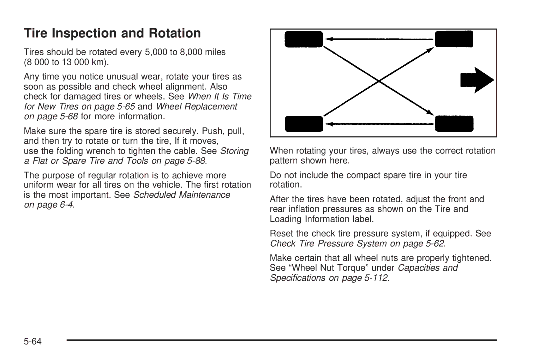 Buick 2005 manual Tire Inspection and Rotation 