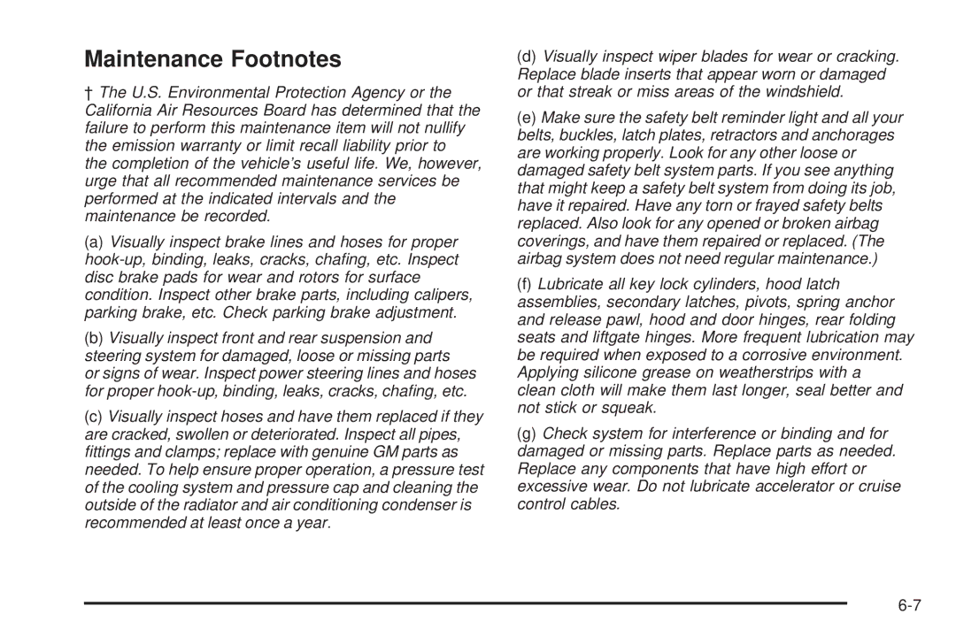 Buick 2005 manual Maintenance Footnotes 