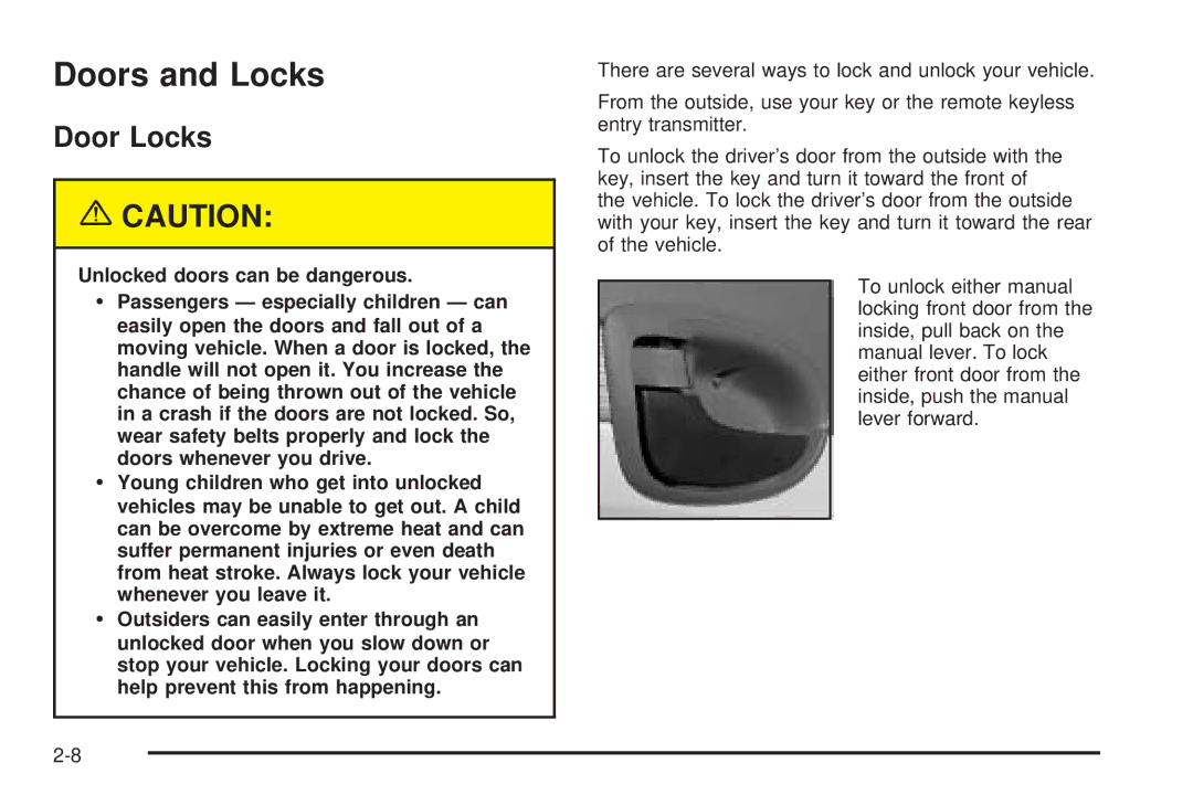 Buick 2005 manual Doors and Locks, Door Locks 