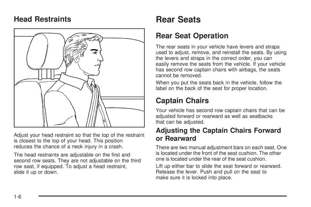 Buick 2006 manual Rear Seats, Head Restraints, Rear Seat Operation, Captain Chairs 