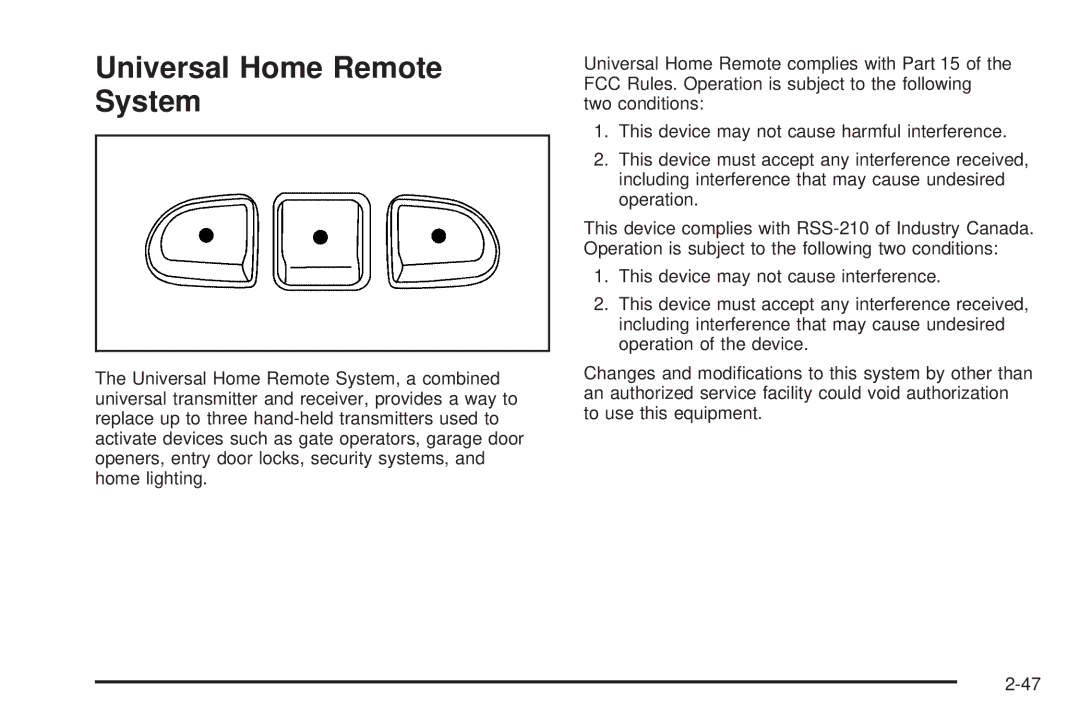 Buick 2006 manual Universal Home Remote System 