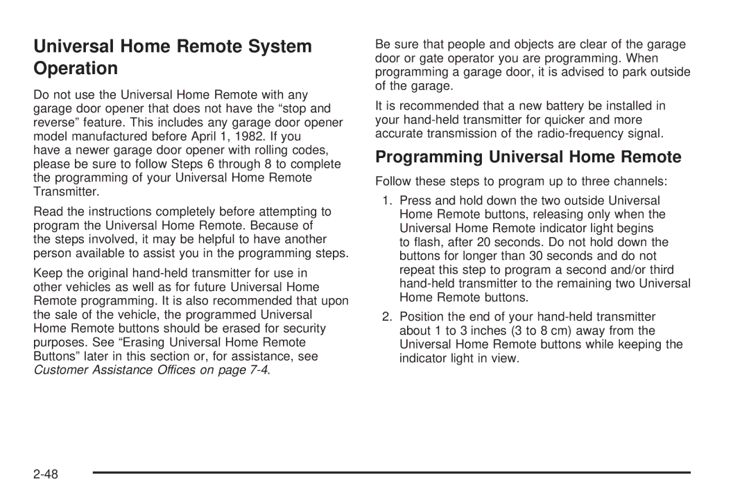 Buick 2006 manual Universal Home Remote System Operation, Programming Universal Home Remote 