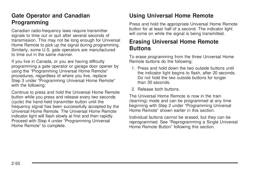 Buick 2006 Gate Operator and Canadian Programming, Using Universal Home Remote, Erasing Universal Home Remote Buttons 