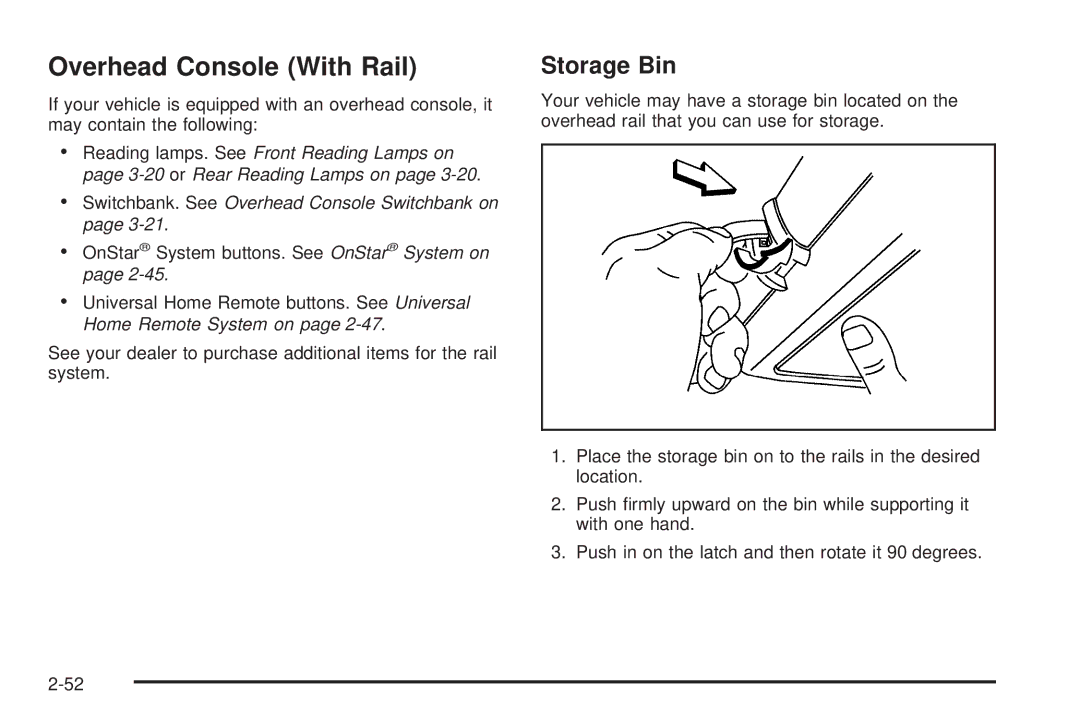 Buick 2006 manual Overhead Console With Rail, Storage Bin 