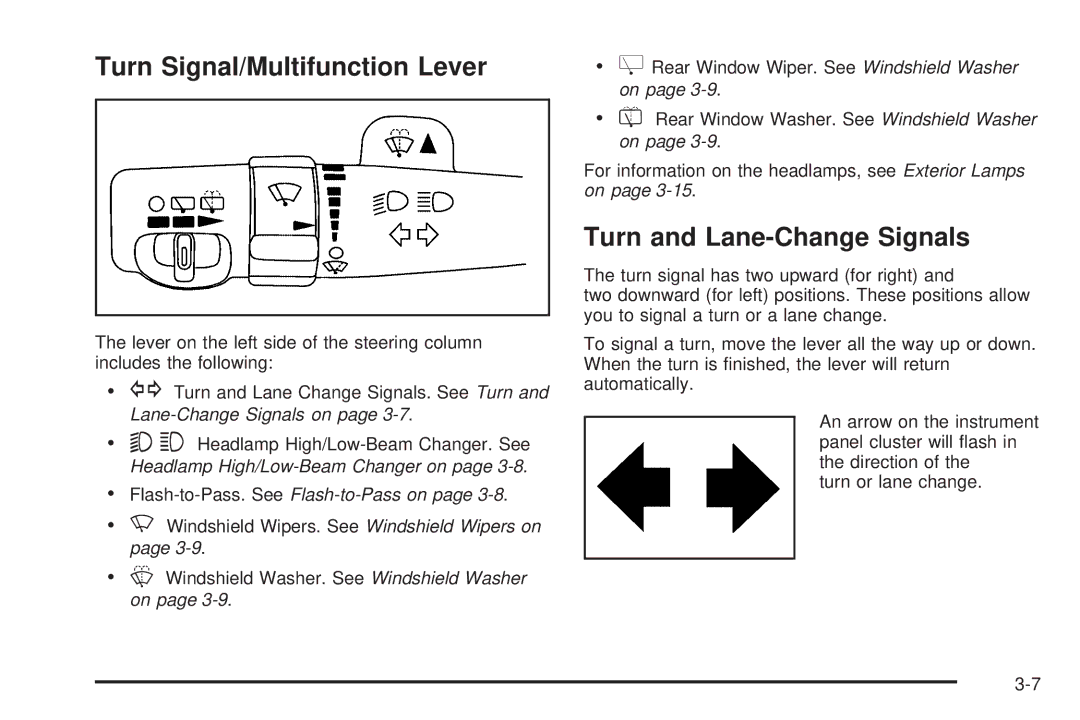 Buick 2006 manual Turn Signal/Multifunction Lever, Turn and Lane-Change Signals 