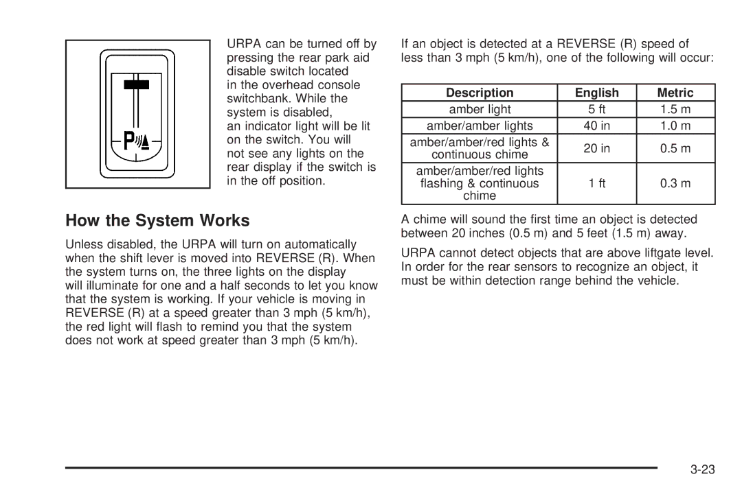 Buick 2006 manual How the System Works, Description English Metric 