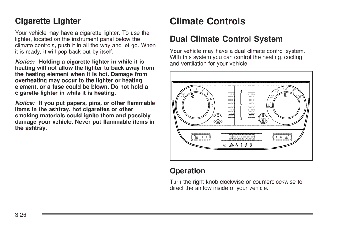 Buick 2006 manual Climate Controls, Cigarette Lighter, Dual Climate Control System, Operation 