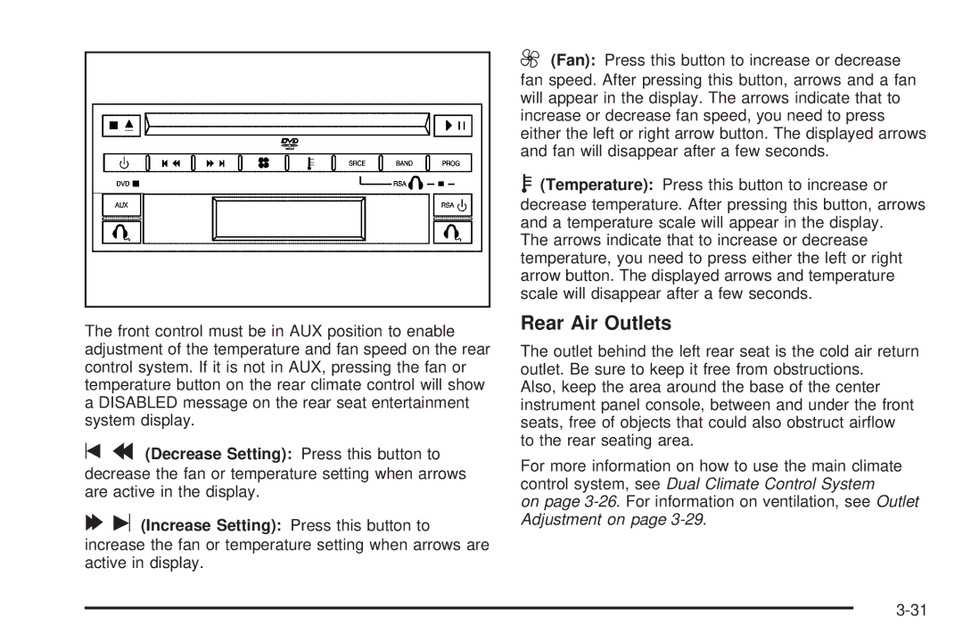 Buick 2006 manual Rear Air Outlets, Decrease Setting Press this button to 