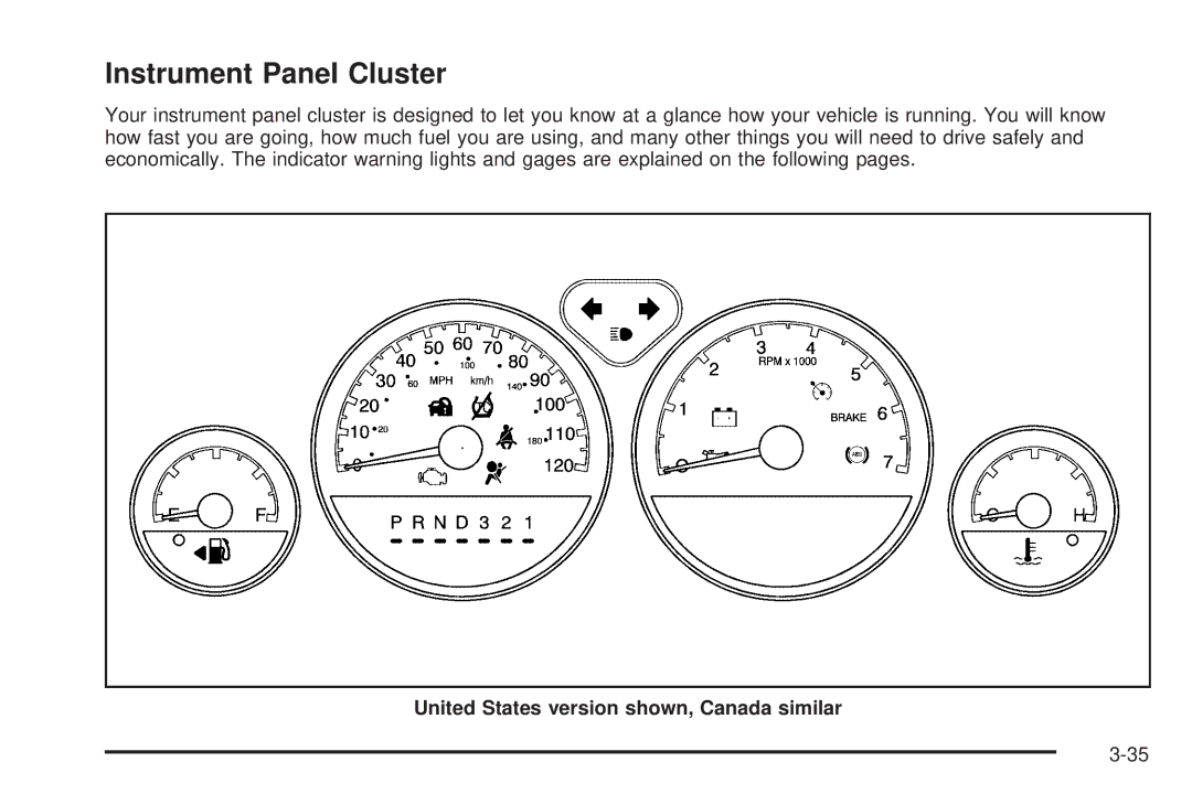 Buick 2006 manual Instrument Panel Cluster, United States version shown, Canada similar 