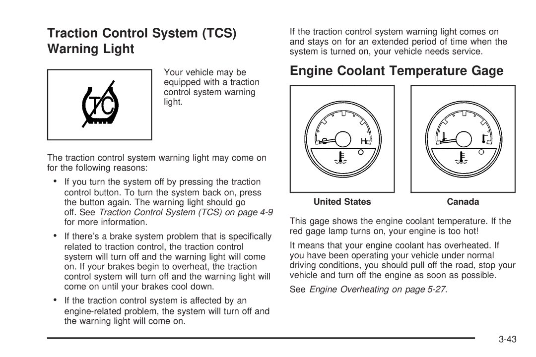 Buick 2006 manual Traction Control System TCS Warning Light, Engine Coolant Temperature Gage 