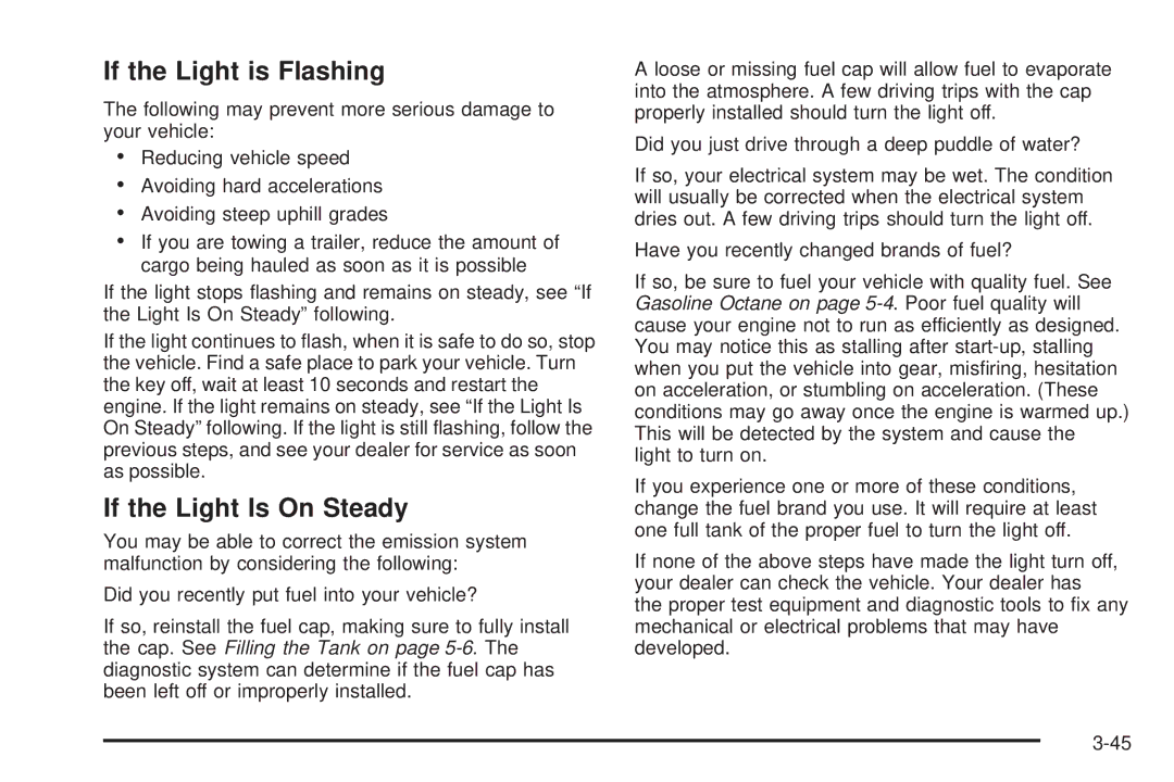 Buick 2006 manual If the Light is Flashing, If the Light Is On Steady 