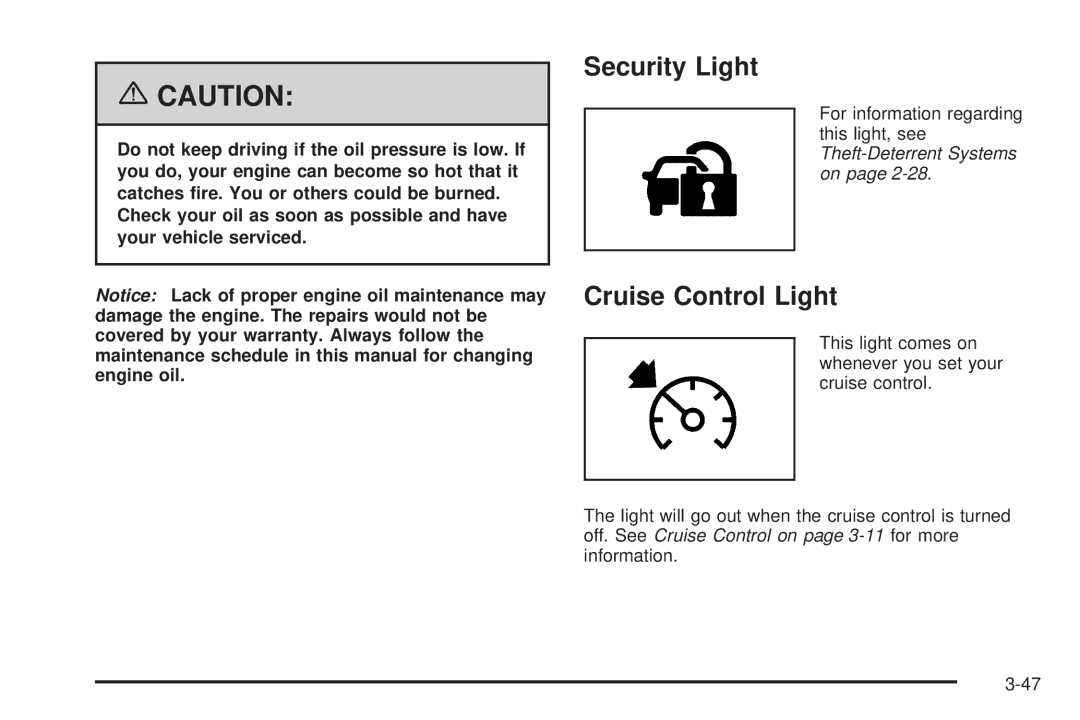 Buick 2006 manual Security Light, Cruise Control Light 