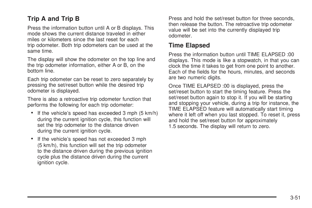 Buick 2006 manual Trip a and Trip B, Time Elapsed 