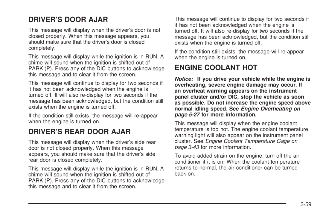 Buick 2006 manual DRIVER’S Door Ajar 