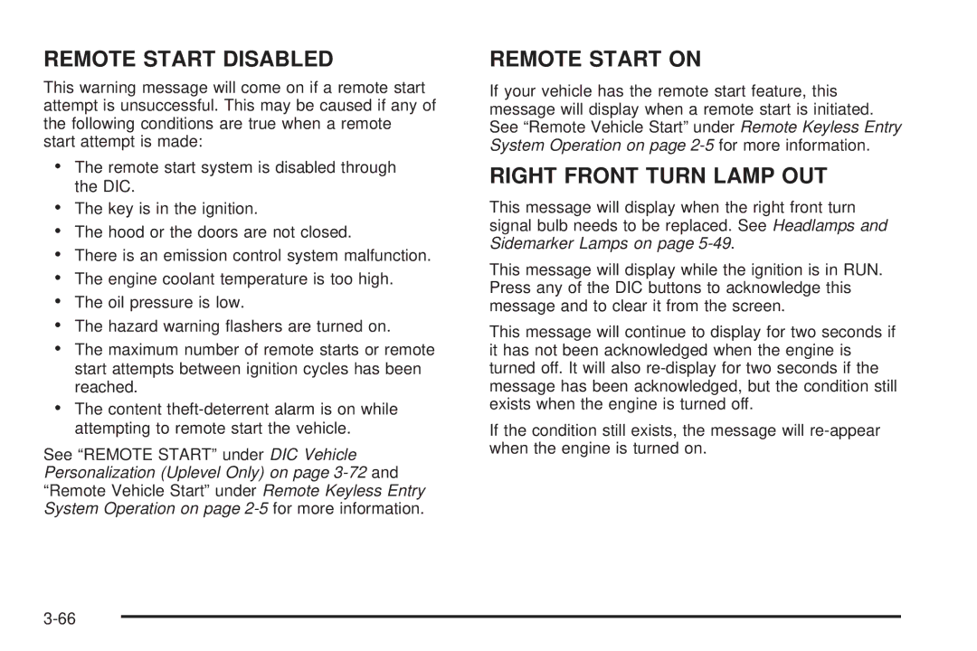 Buick 2006 manual Remote Start Disabled 