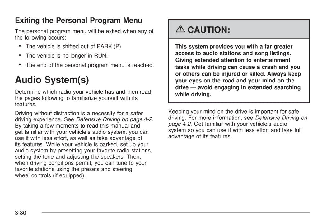 Buick 2006 manual Audio Systems, Exiting the Personal Program Menu 