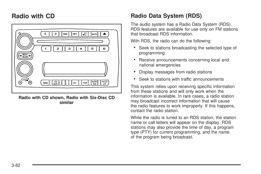 Buick 2006 manual Radio Data System RDS, Radio with CD shown, Radio with Six-Disc CD Similar 