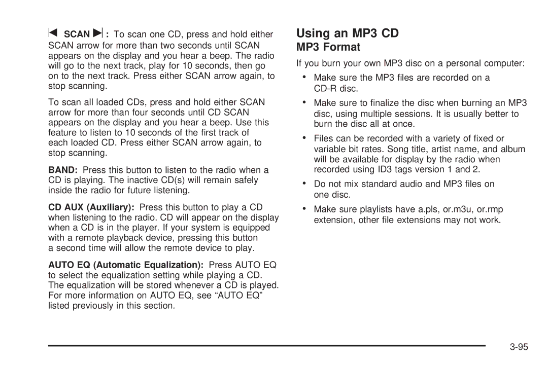 Buick 2006 manual Using an MP3 CD, MP3 Format 