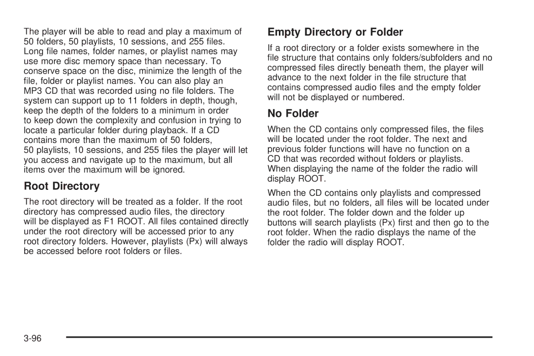 Buick 2006 manual Root Directory, Empty Directory or Folder, No Folder 