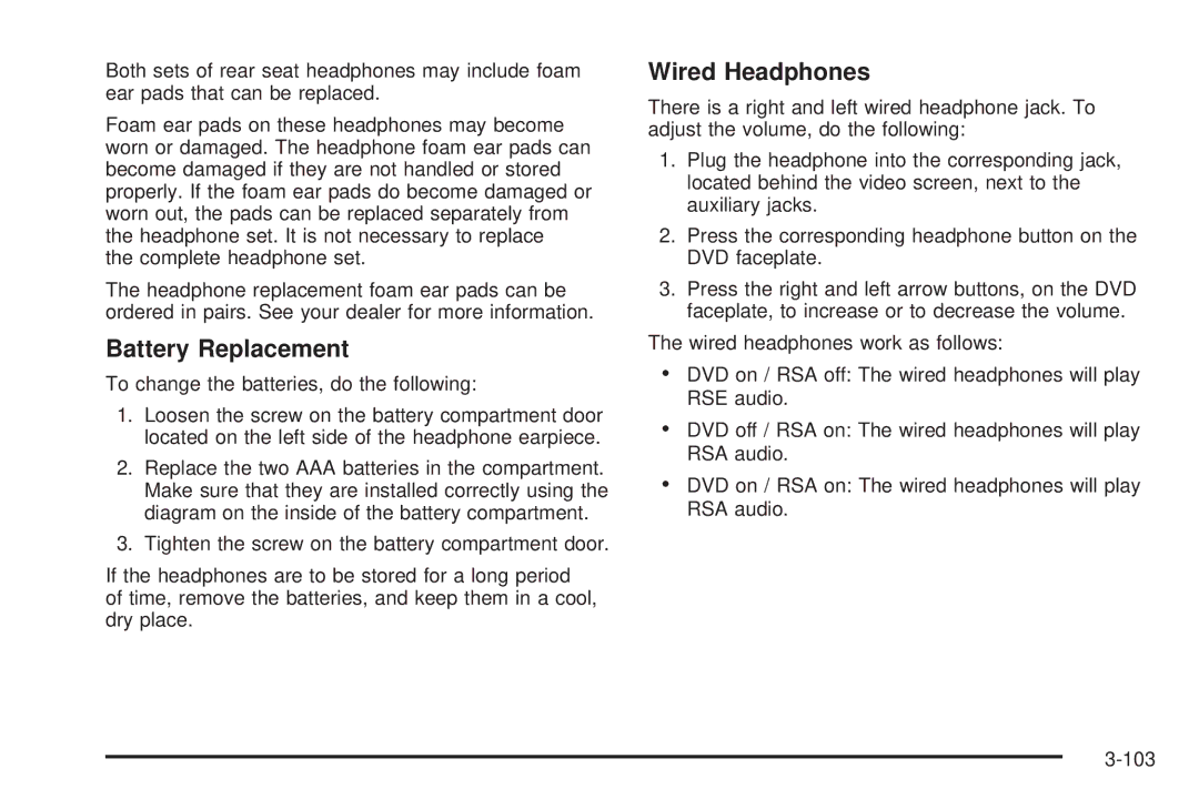 Buick 2006 manual Battery Replacement, Wired Headphones 