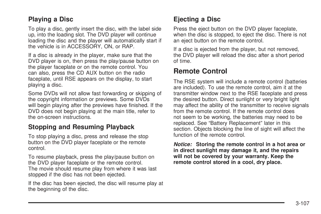 Buick 2006 manual Remote Control, Playing a Disc, Stopping and Resuming Playback, Ejecting a Disc 