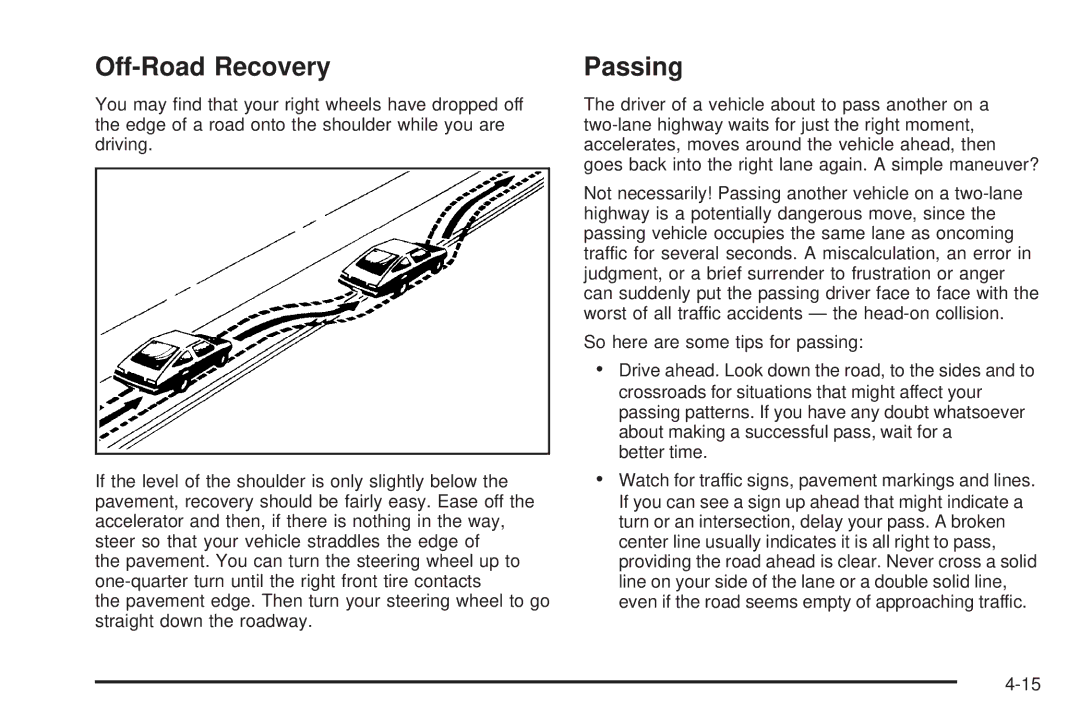 Buick 2006 manual Off-Road Recovery, Passing 