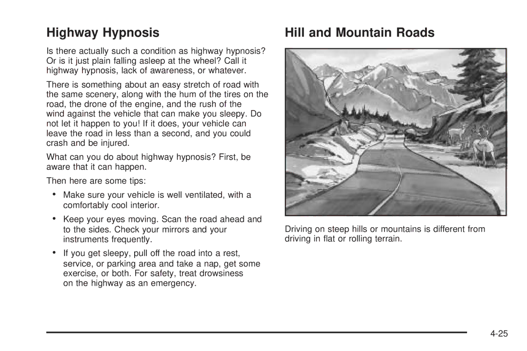 Buick 2006 manual Highway Hypnosis, Hill and Mountain Roads 