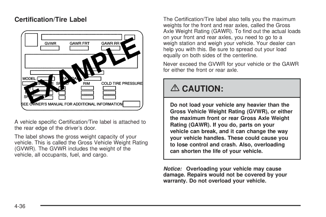 Buick 2006 manual Certiﬁcation/Tire Label 