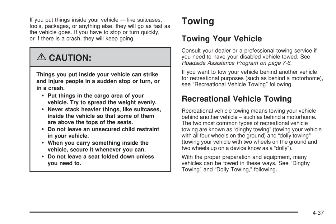 Buick 2006 manual Towing Your Vehicle, Recreational Vehicle Towing 