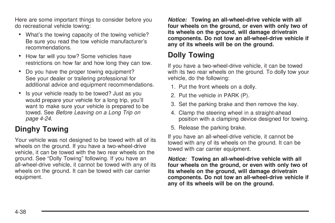 Buick 2006 manual Dinghy Towing, Dolly Towing 