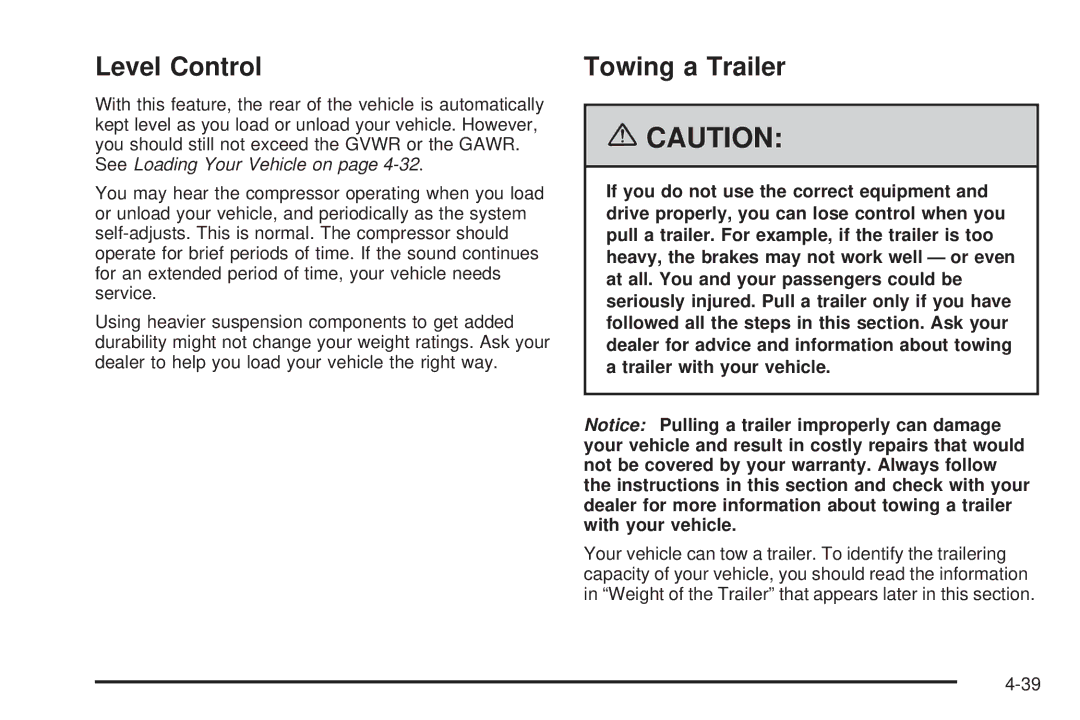 Buick 2006 manual Level Control, Towing a Trailer 