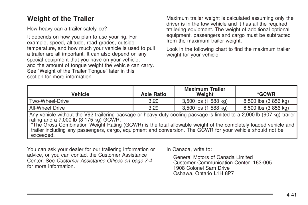 Buick 2006 manual Weight of the Trailer, Maximum Trailer Vehicle Axle Ratio Weight, Two-Wheel-Drive, All-Wheel Drive 