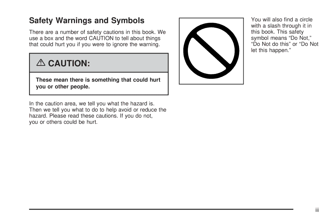 Buick 2006 manual Safety Warnings and Symbols 