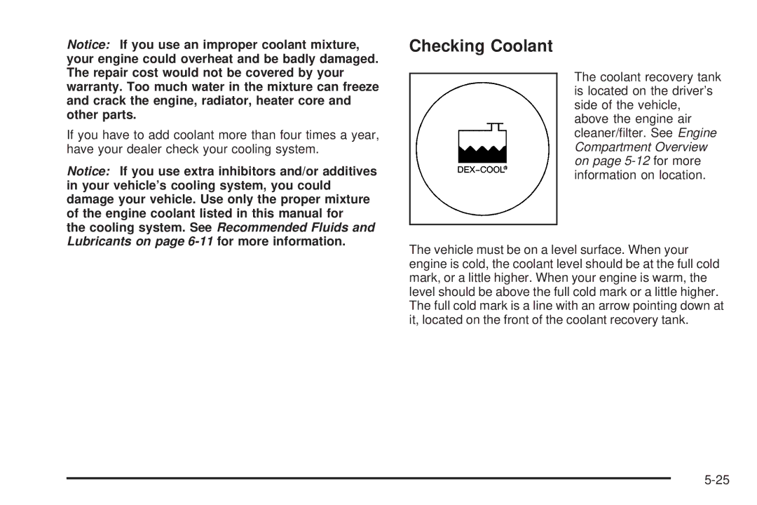 Buick 2006 manual Checking Coolant 