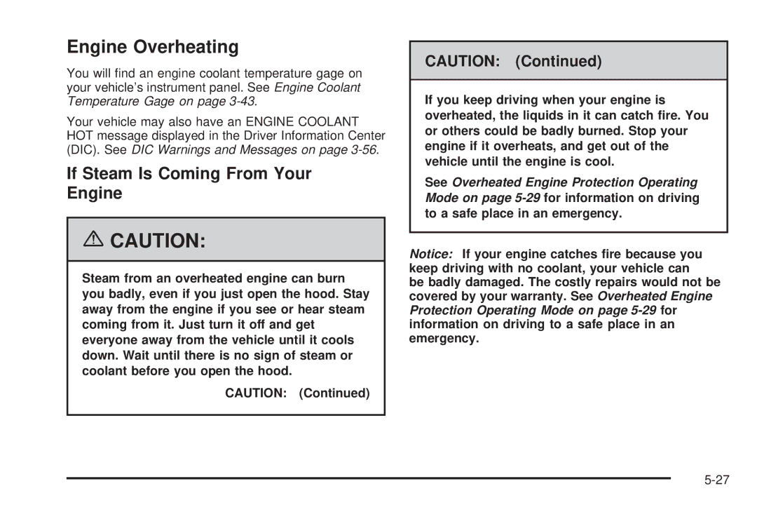 Buick 2006 manual Engine Overheating, If Steam Is Coming From Your Engine 